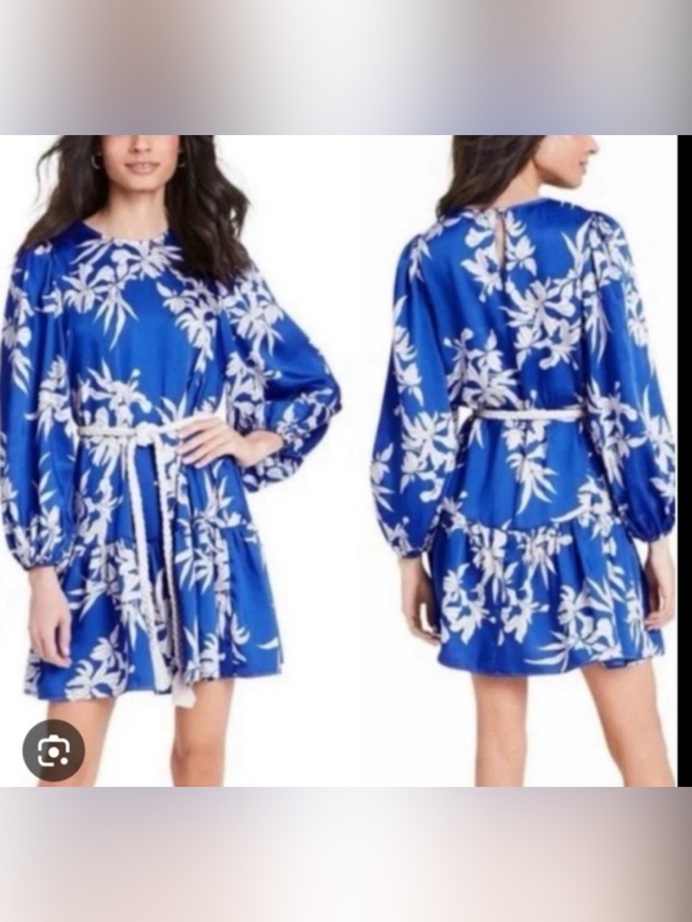 Alexis for Target Blue Floral Long-Sleeve Belted Mini Dress